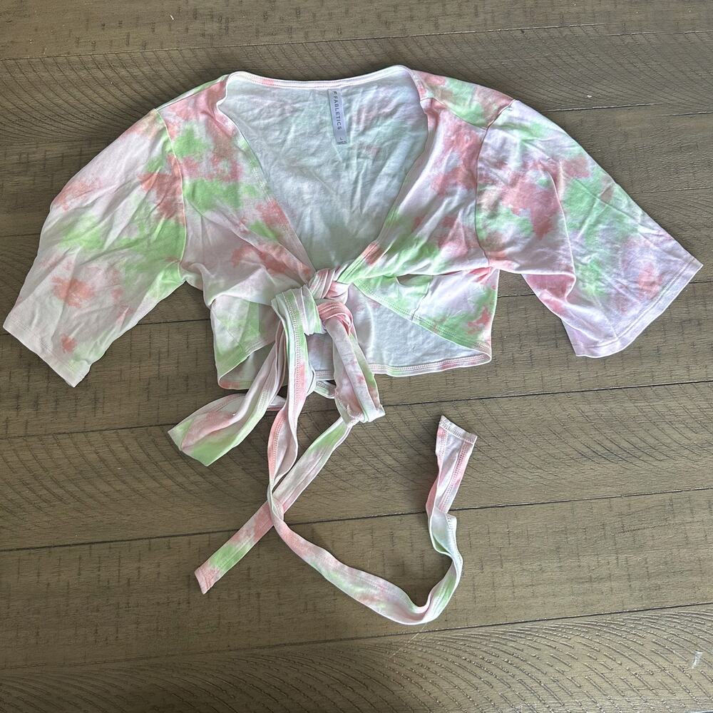 Fabletics Laila Wrap Top Shirt Size Large Pink White Green